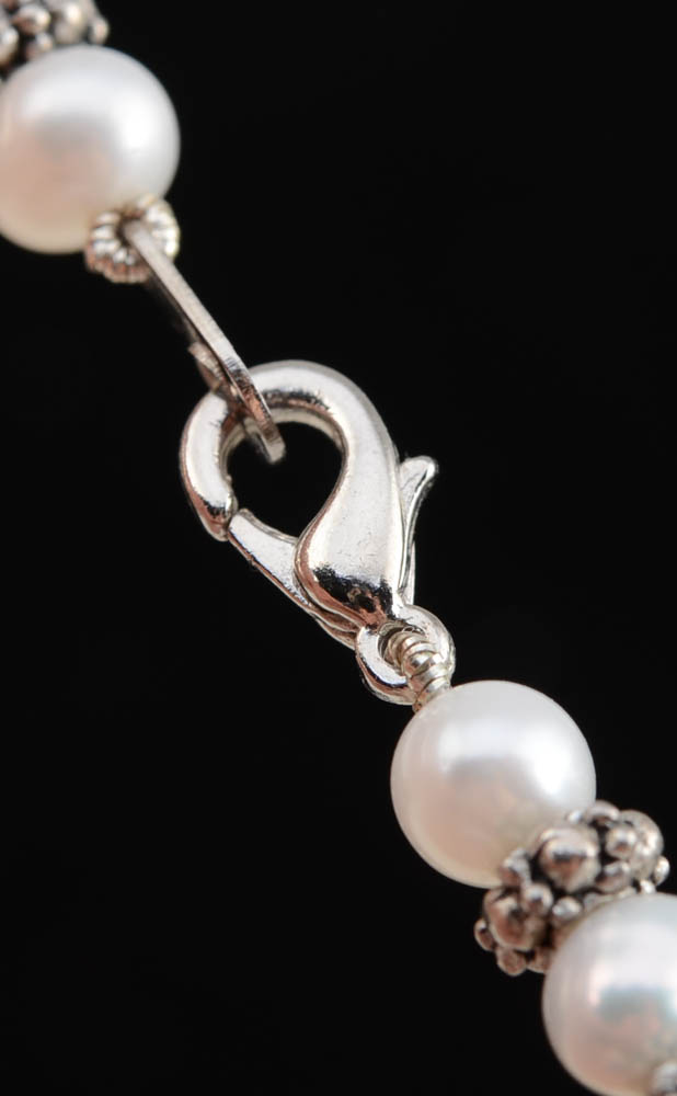 Grand-Parure Freshwater Cultured Pearl and Silvertone Beaded Set of Jewelry