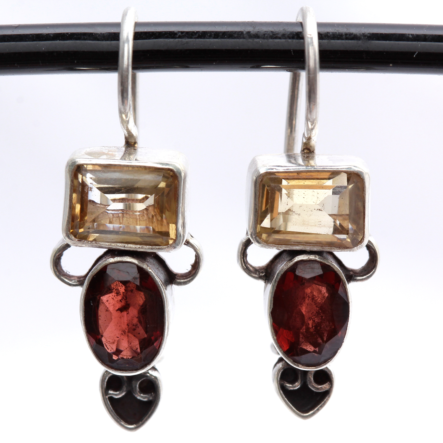 Sterling Silver Garnet and Citrine Earrings