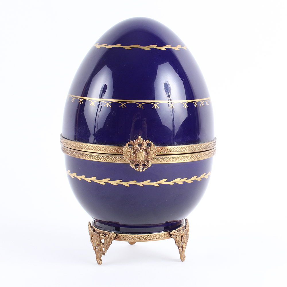 Fabergé Limoges and Sterling Silver Swan Egg Music Box