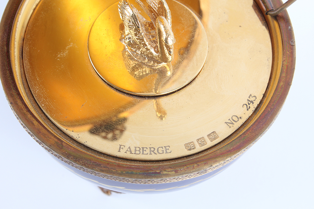 Fabergé Limoges and Sterling Silver Swan Egg Music Box