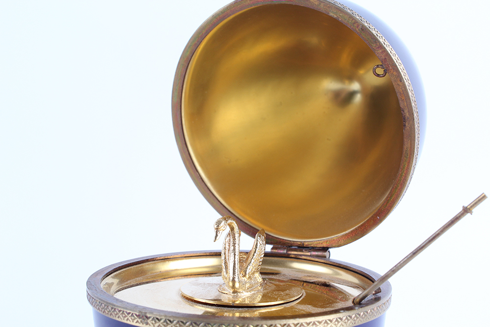Fabergé Limoges and Sterling Silver Swan Egg Music Box