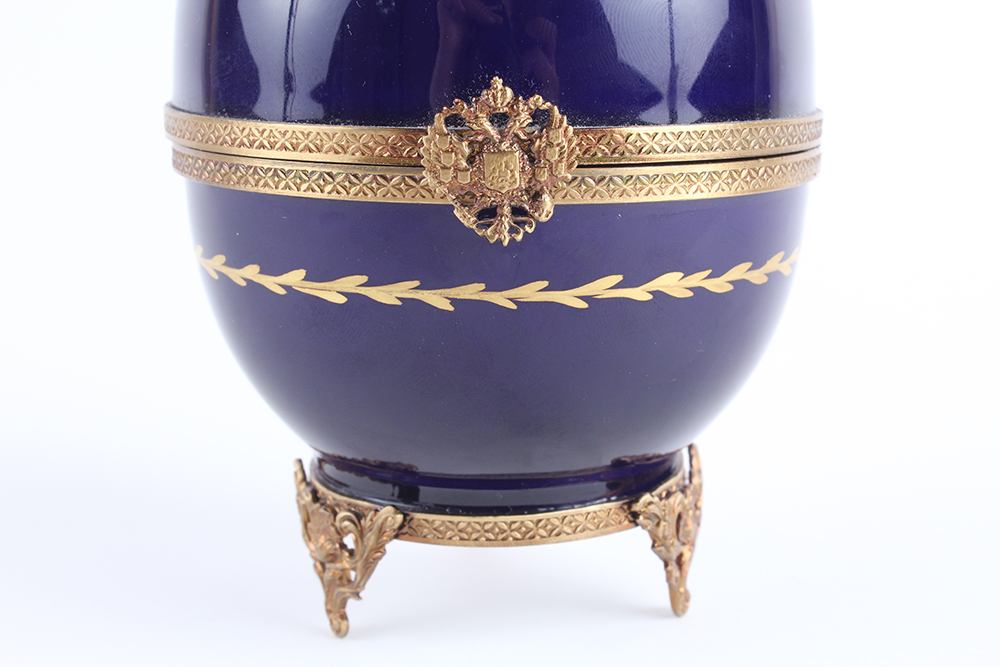 Fabergé Limoges and Sterling Silver Swan Egg Music Box