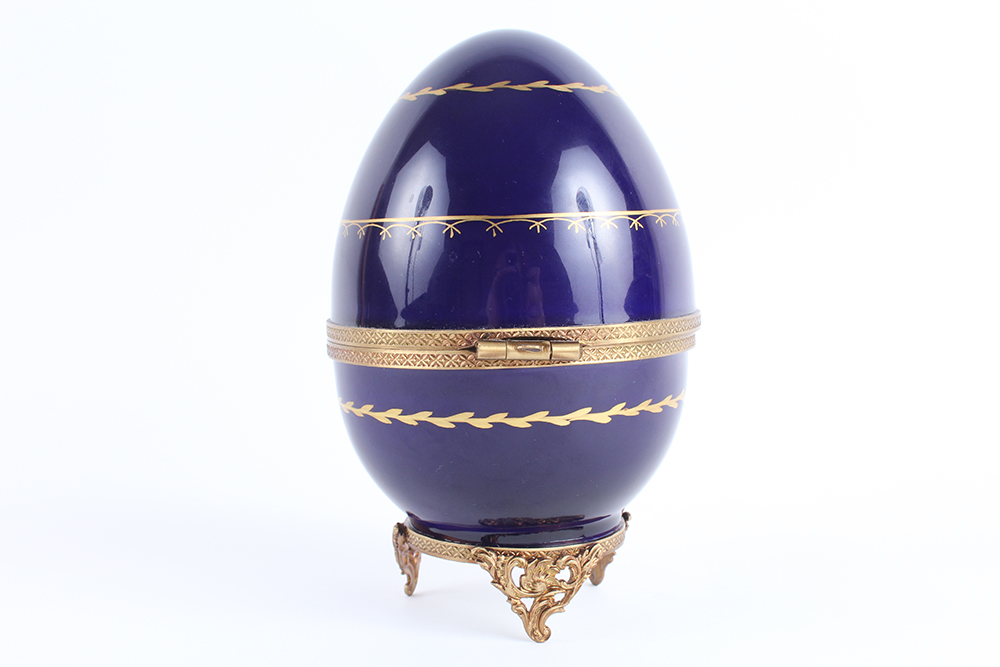 Fabergé Limoges and Sterling Silver Swan Egg Music Box