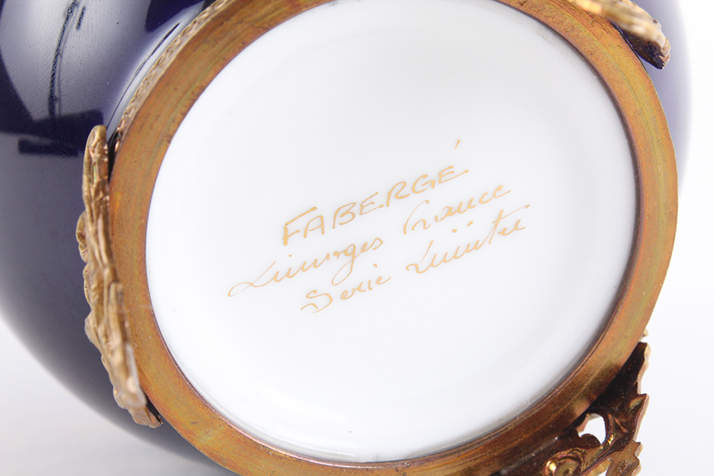 Fabergé Limoges and Sterling Silver Swan Egg Music Box