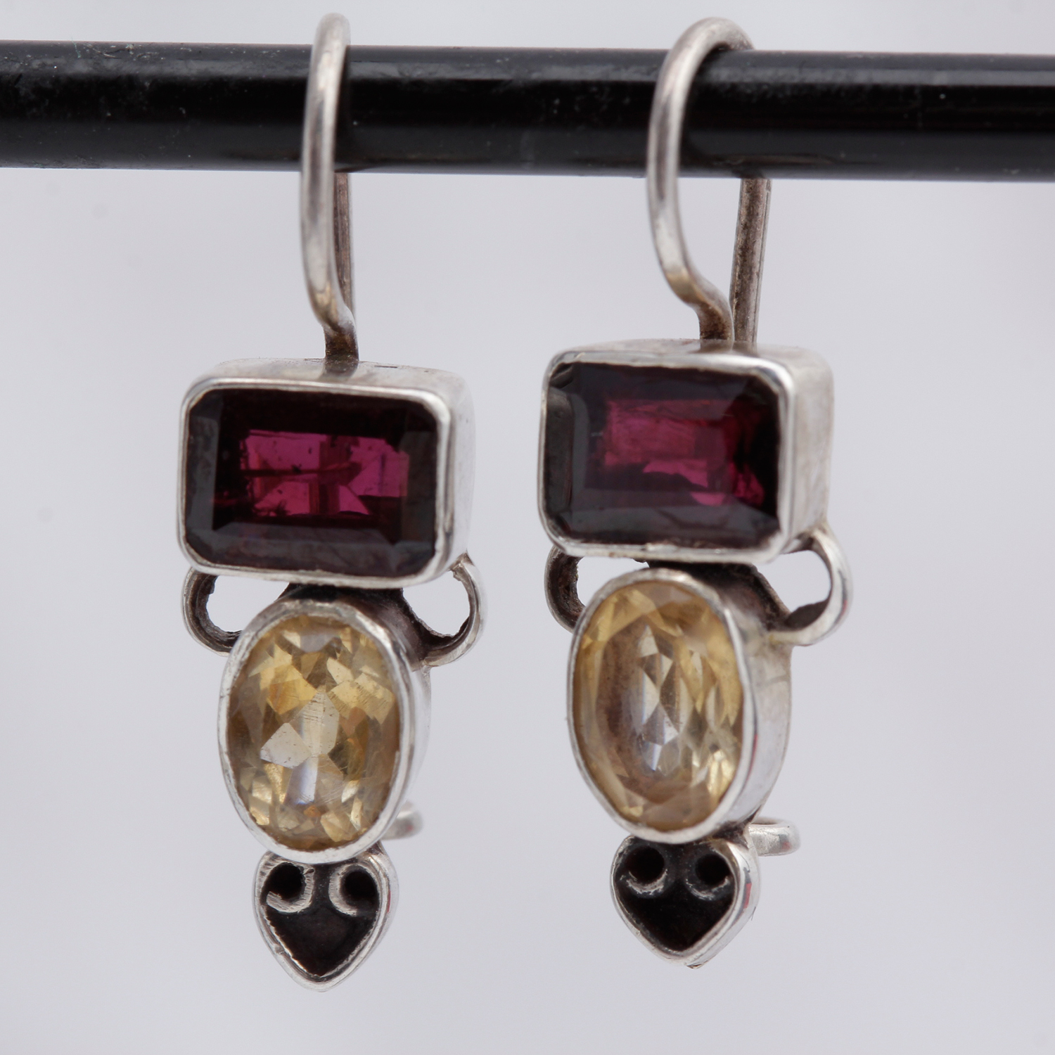 Sterling Silver Garnet and Citrine Earrings