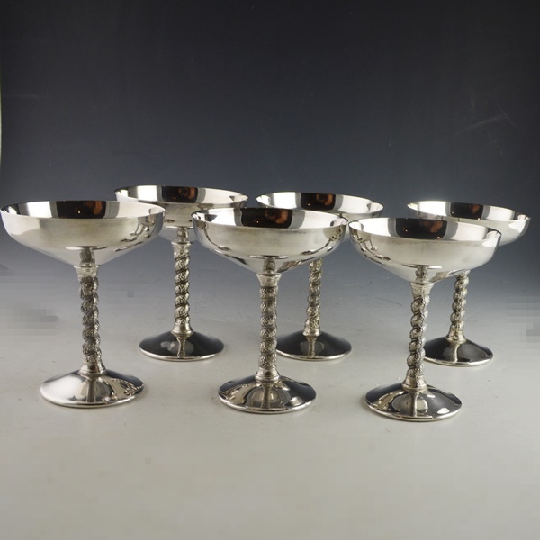 Six Cortaga Silver Plated Grape Cluster Stem Champagne Glasses
