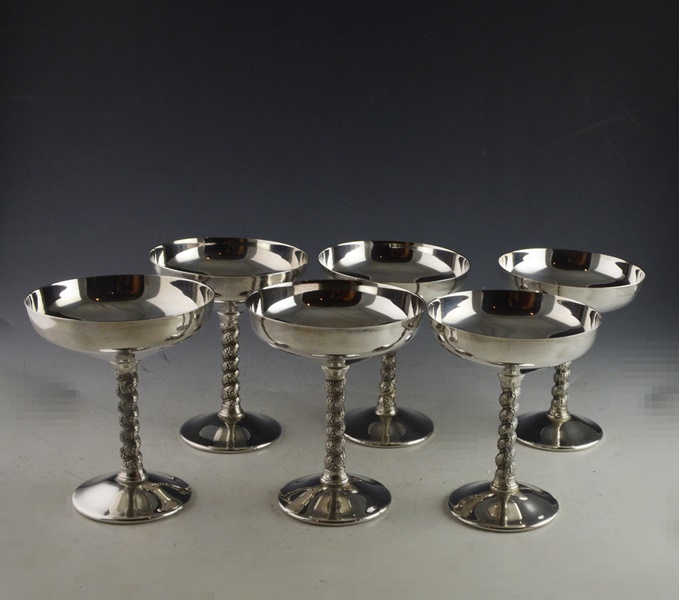 Six Cortaga Silver Plated Grape Cluster Stem Champagne Glasses