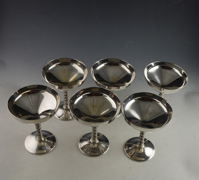 Six Cortaga Silver Plated Grape Cluster Stem Champagne Glasses