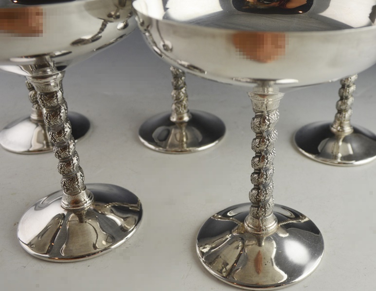 Six Cortaga Silver Plated Grape Cluster Stem Champagne Glasses