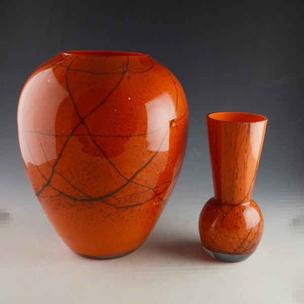 Two Contemporary Orange Glass Vases