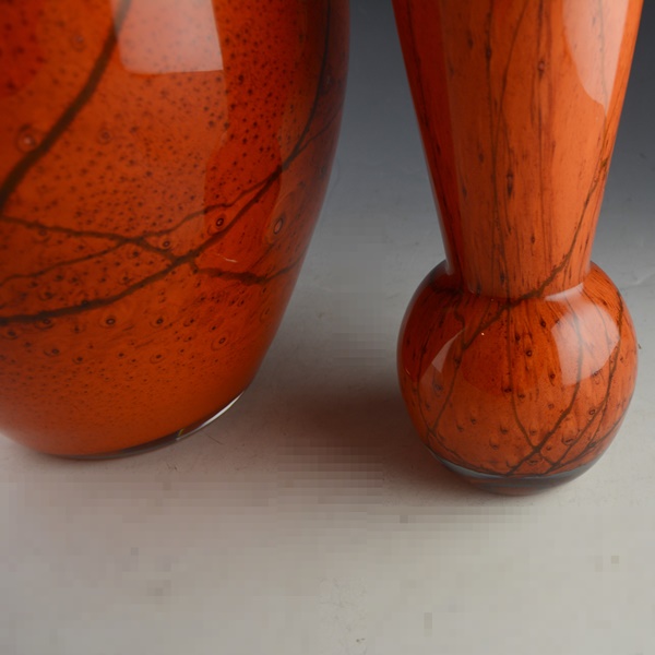 Two Contemporary Orange Glass Vases