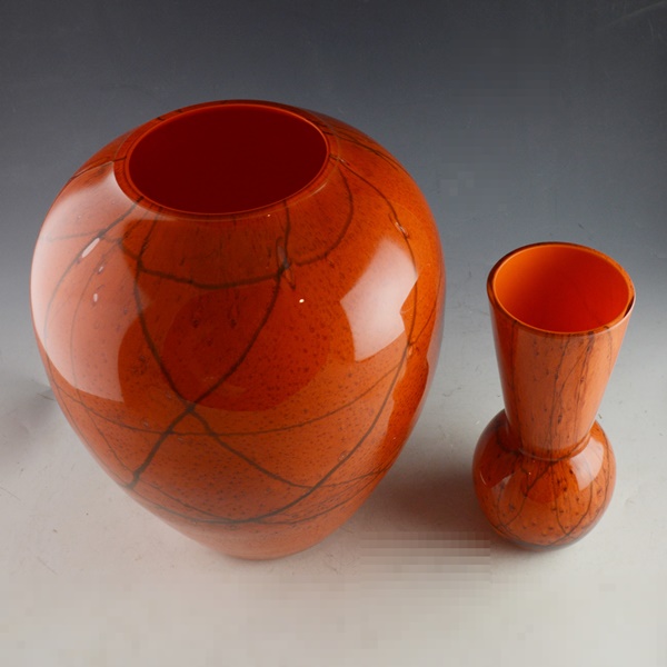 Two Contemporary Orange Glass Vases