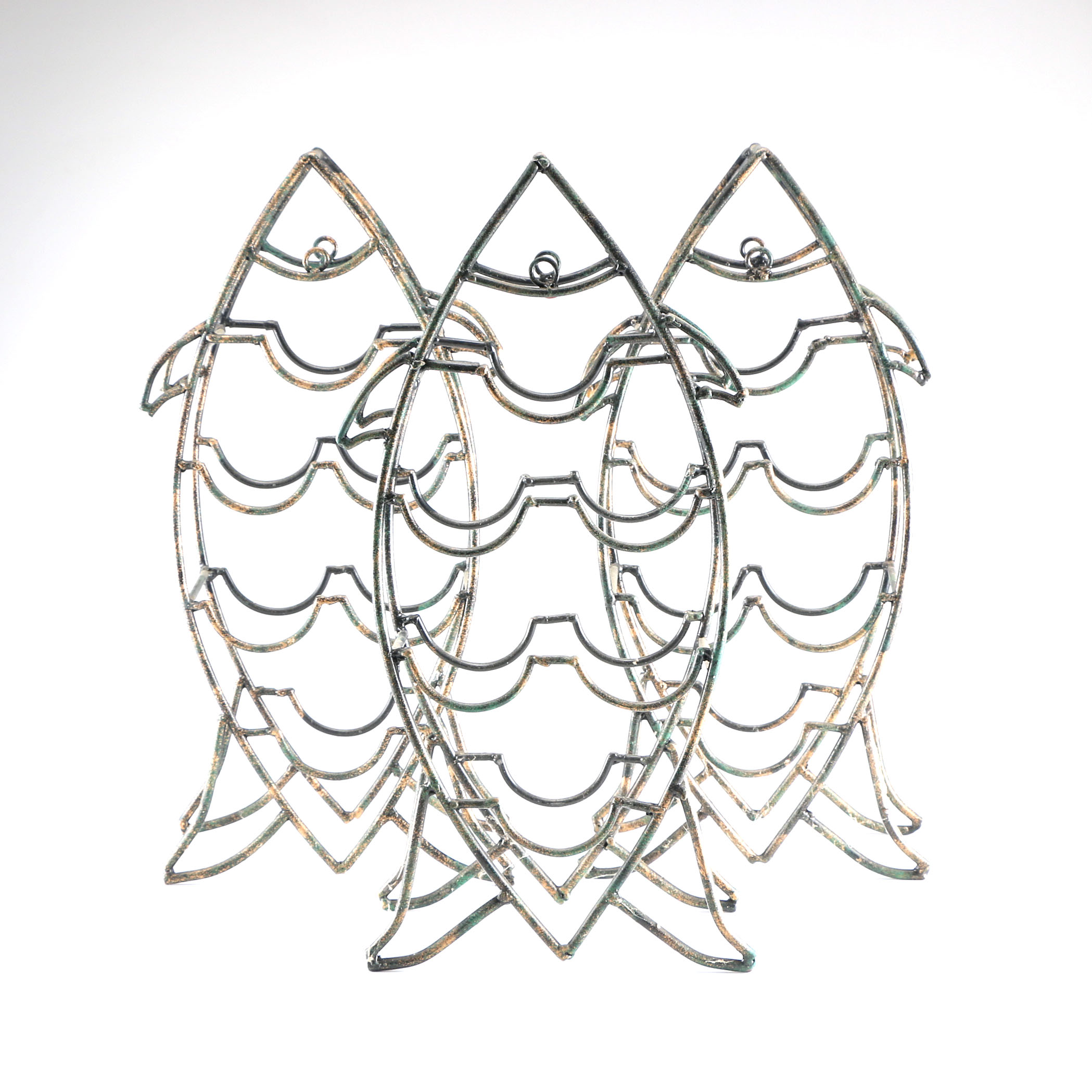 Trio of Metal Fish-Shaped Wine Racks