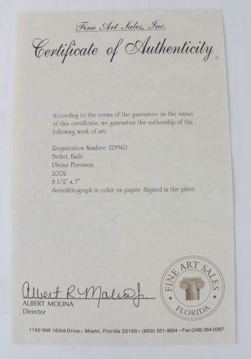 Seriolithograph "Pleine Floraison" by Emile Bellet