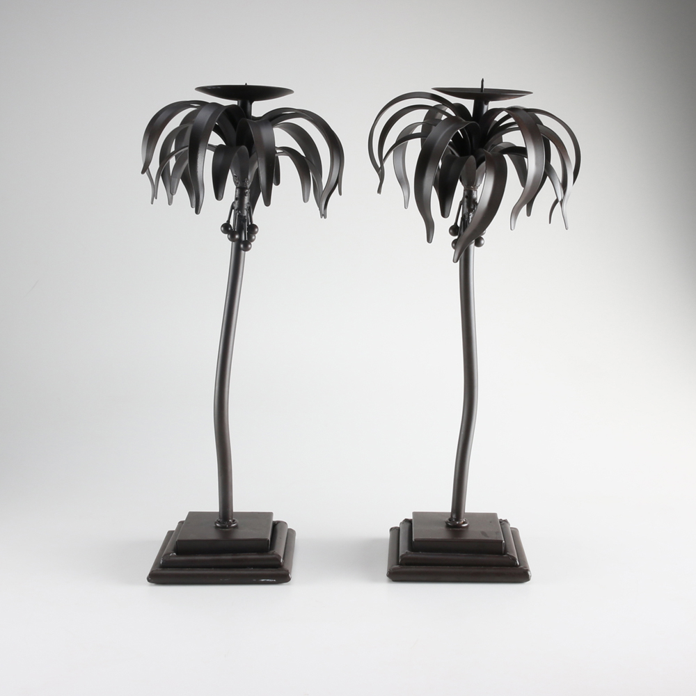 Pair of Palm Tree Candleholders