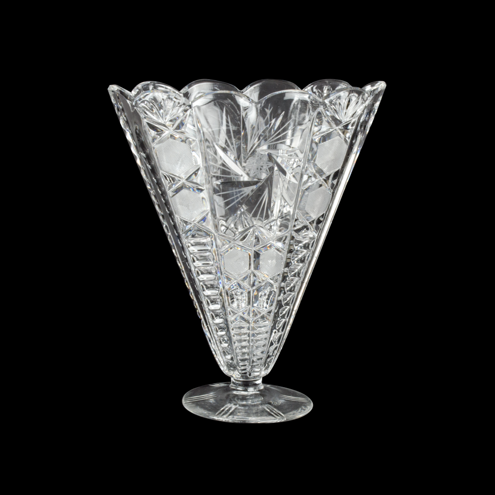 Vintage Cut Glass Fan Vase