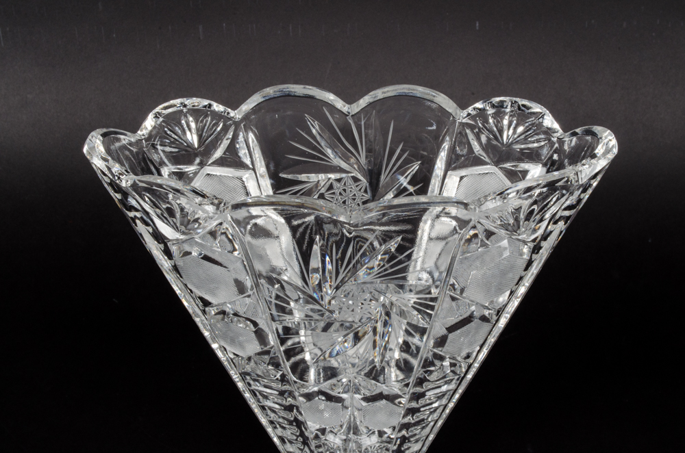 Vintage Cut Glass Fan Vase