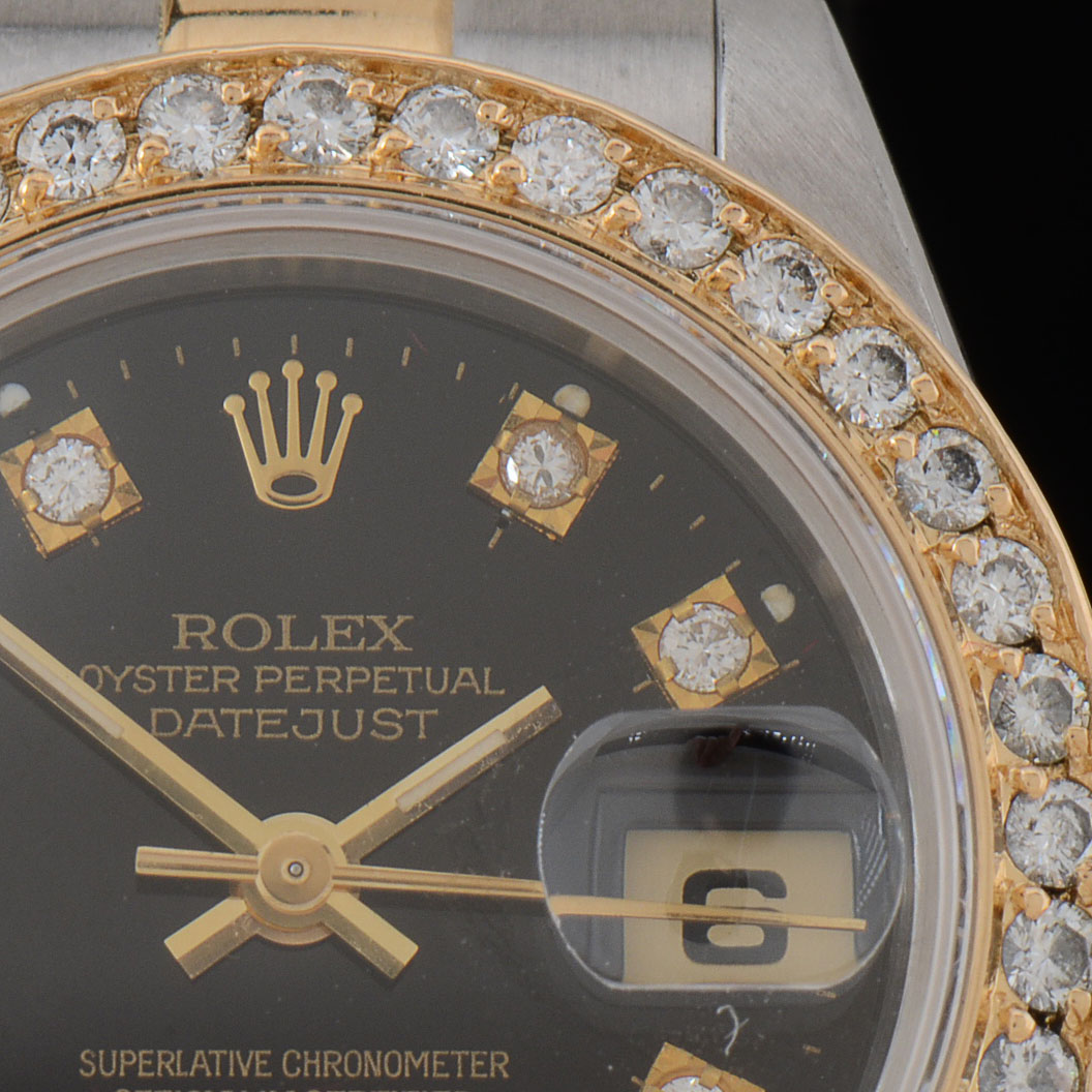 Women's Rolex Datejust 18K Yellow Gold and Stainless Steel Diamond Dial and Bezel Automatic Watch