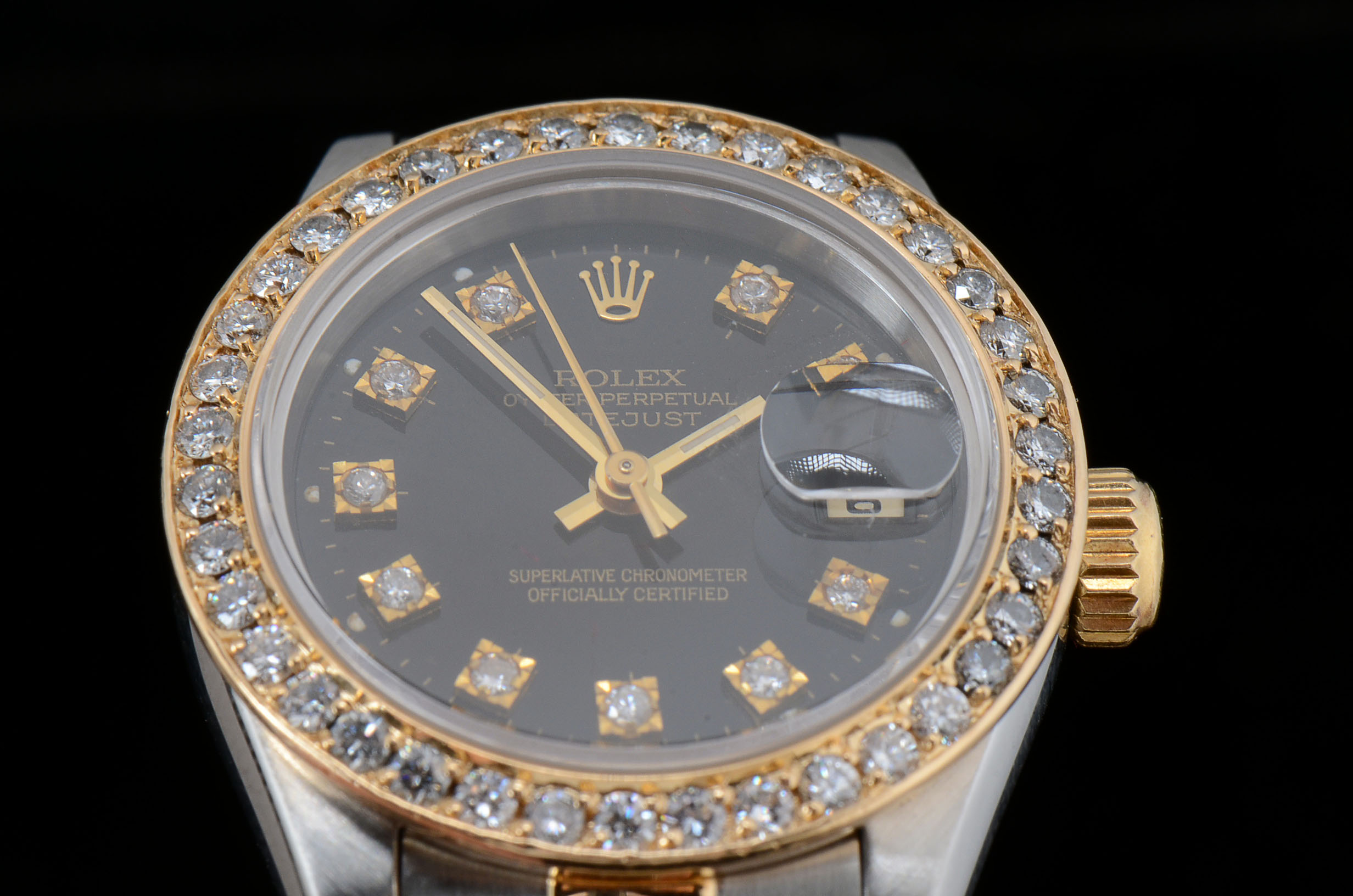 Women's Rolex Datejust 18K Yellow Gold and Stainless Steel Diamond Dial and Bezel Automatic Watch