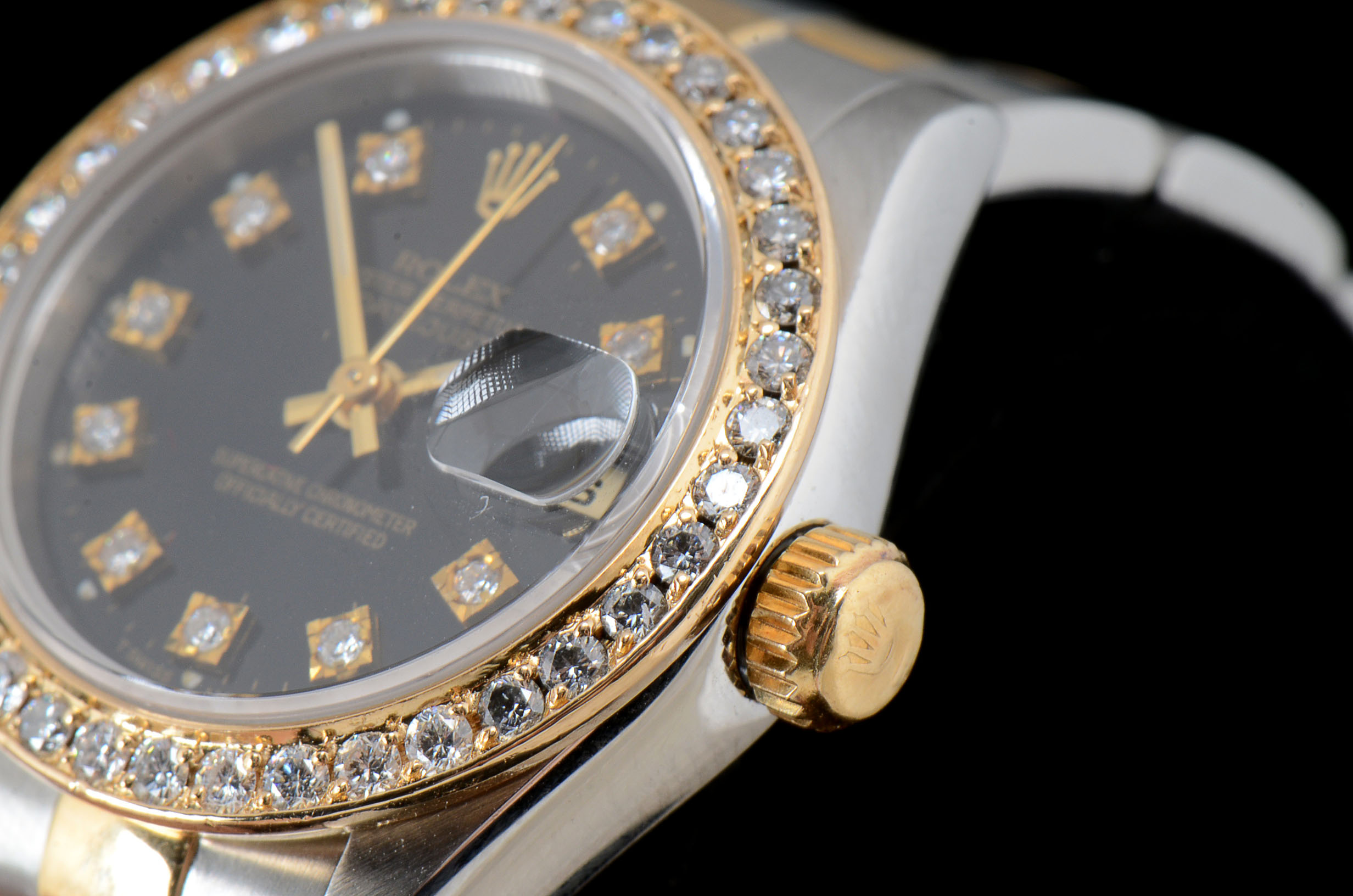 Women's Rolex Datejust 18K Yellow Gold and Stainless Steel Diamond Dial and Bezel Automatic Watch