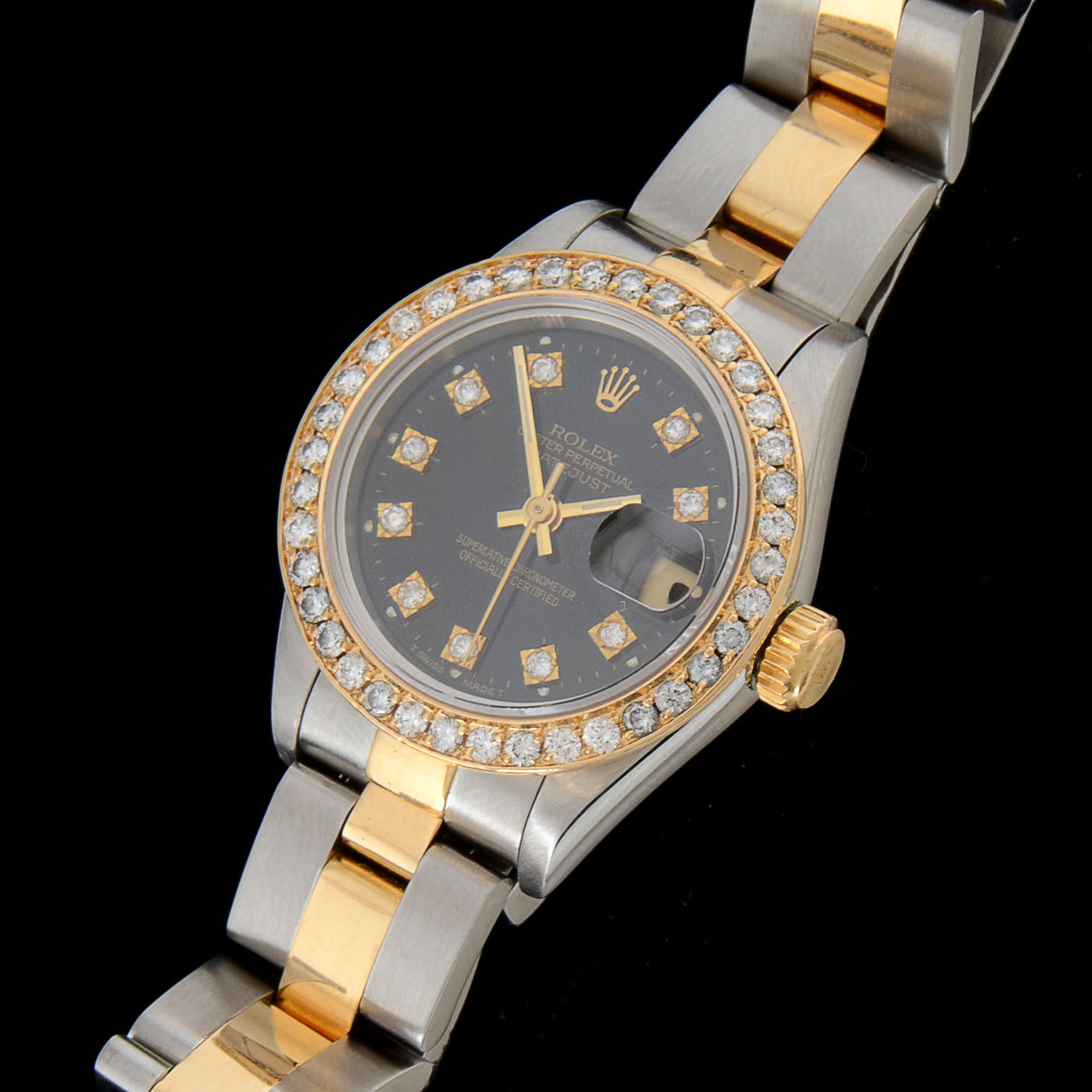 Women's Rolex Datejust 18K Yellow Gold and Stainless Steel Diamond Dial and Bezel Automatic Watch