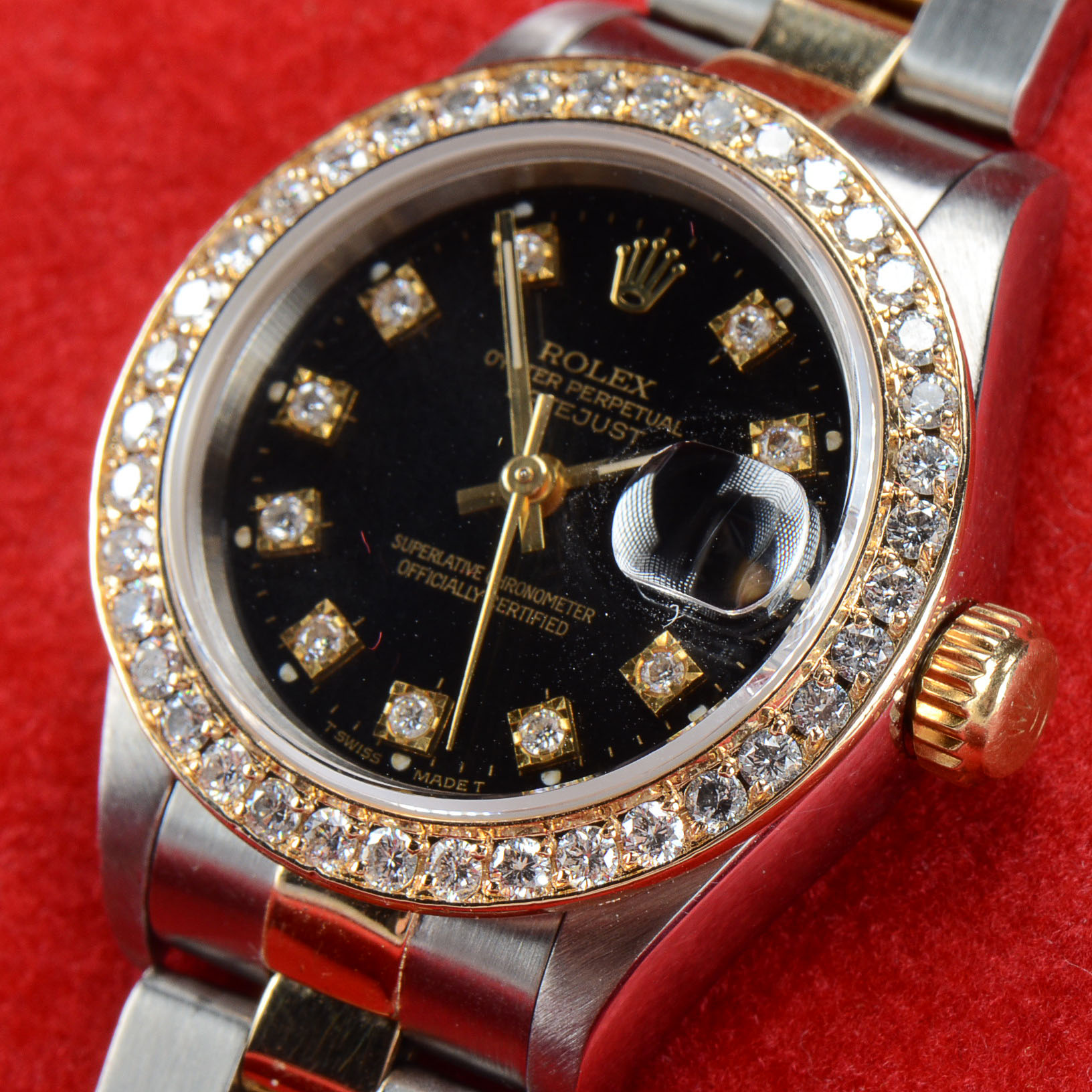 Women's Rolex Datejust 18K Yellow Gold and Stainless Steel Diamond Dial and Bezel Automatic Watch
