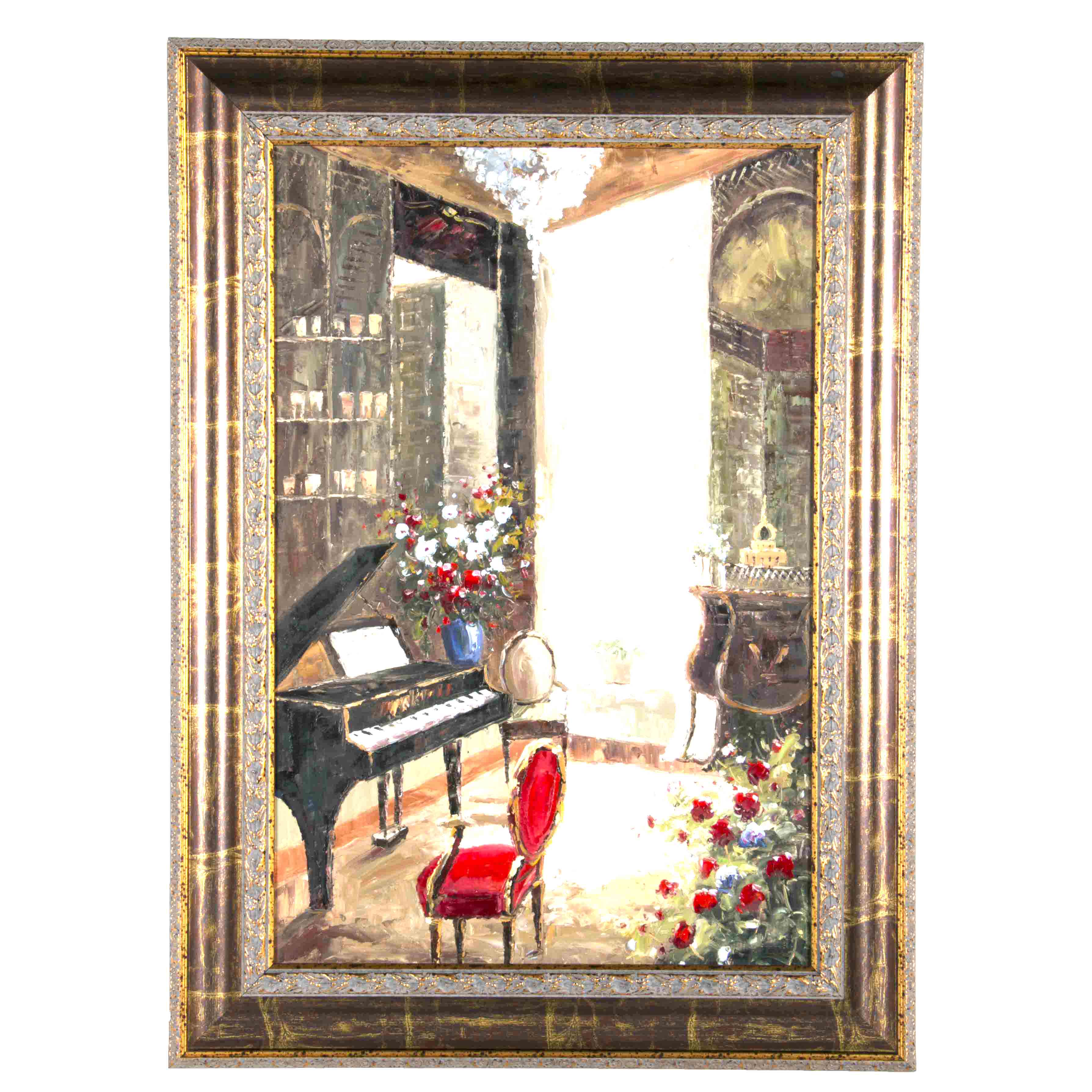 Original Oil Painting of Interior Scene with Piano