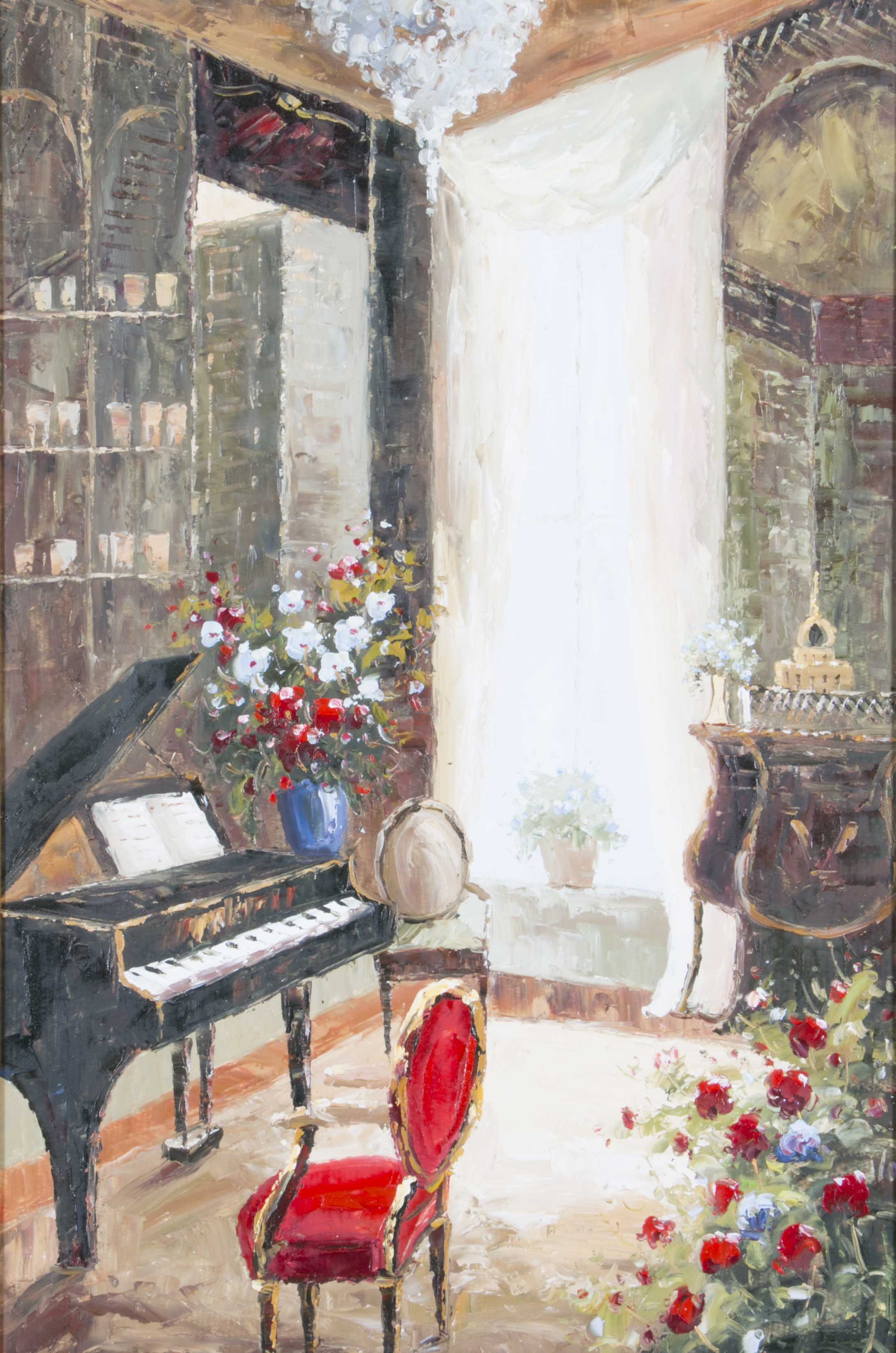 Original Oil Painting of Interior Scene with Piano