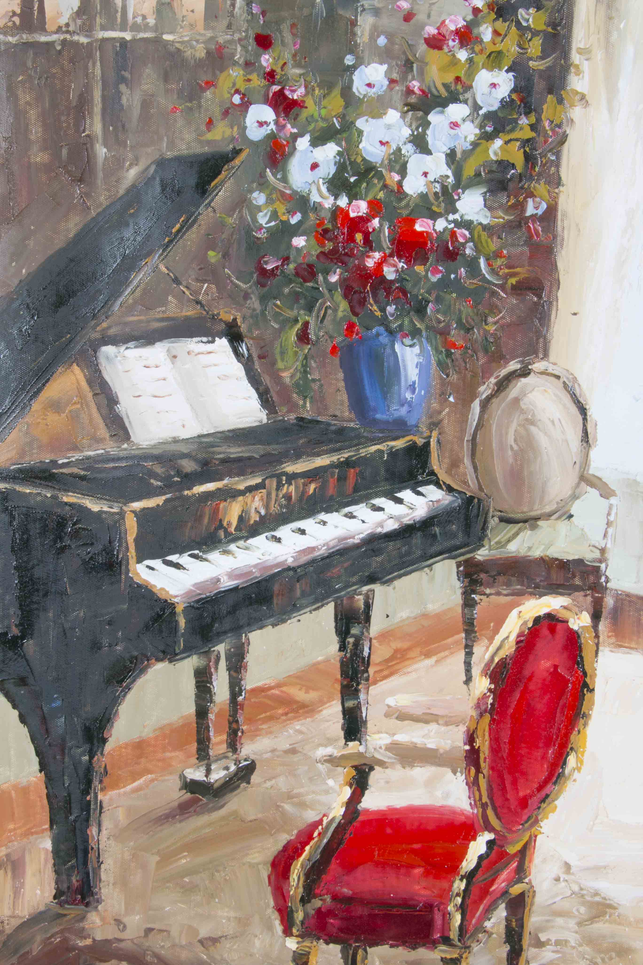 Original Oil Painting of Interior Scene with Piano