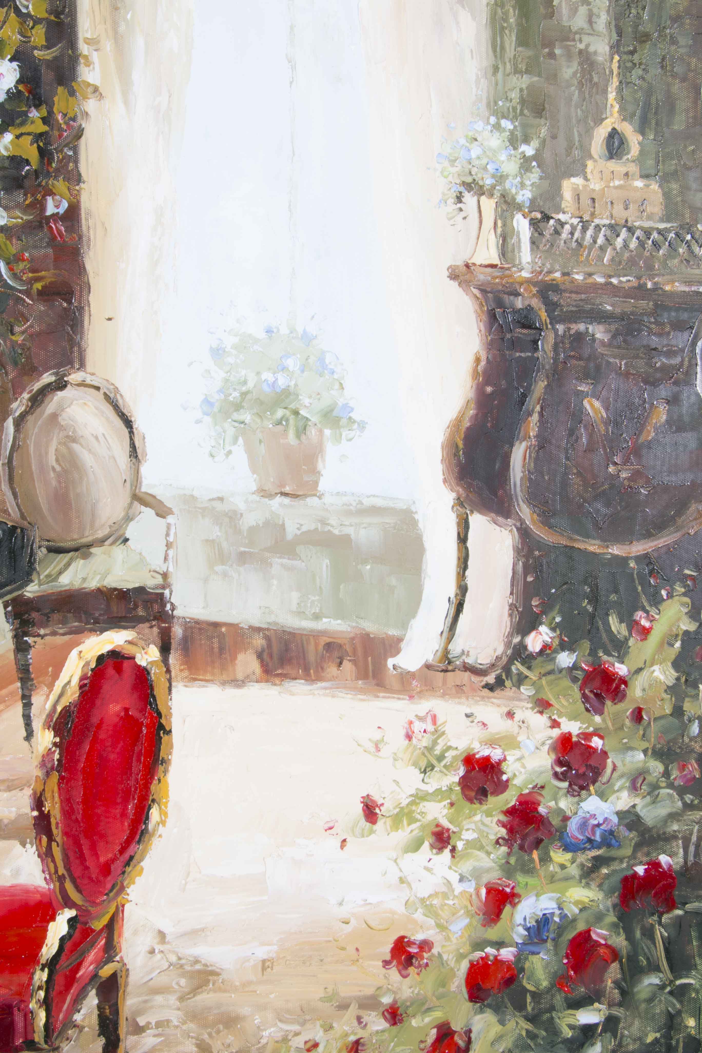 Original Oil Painting of Interior Scene with Piano