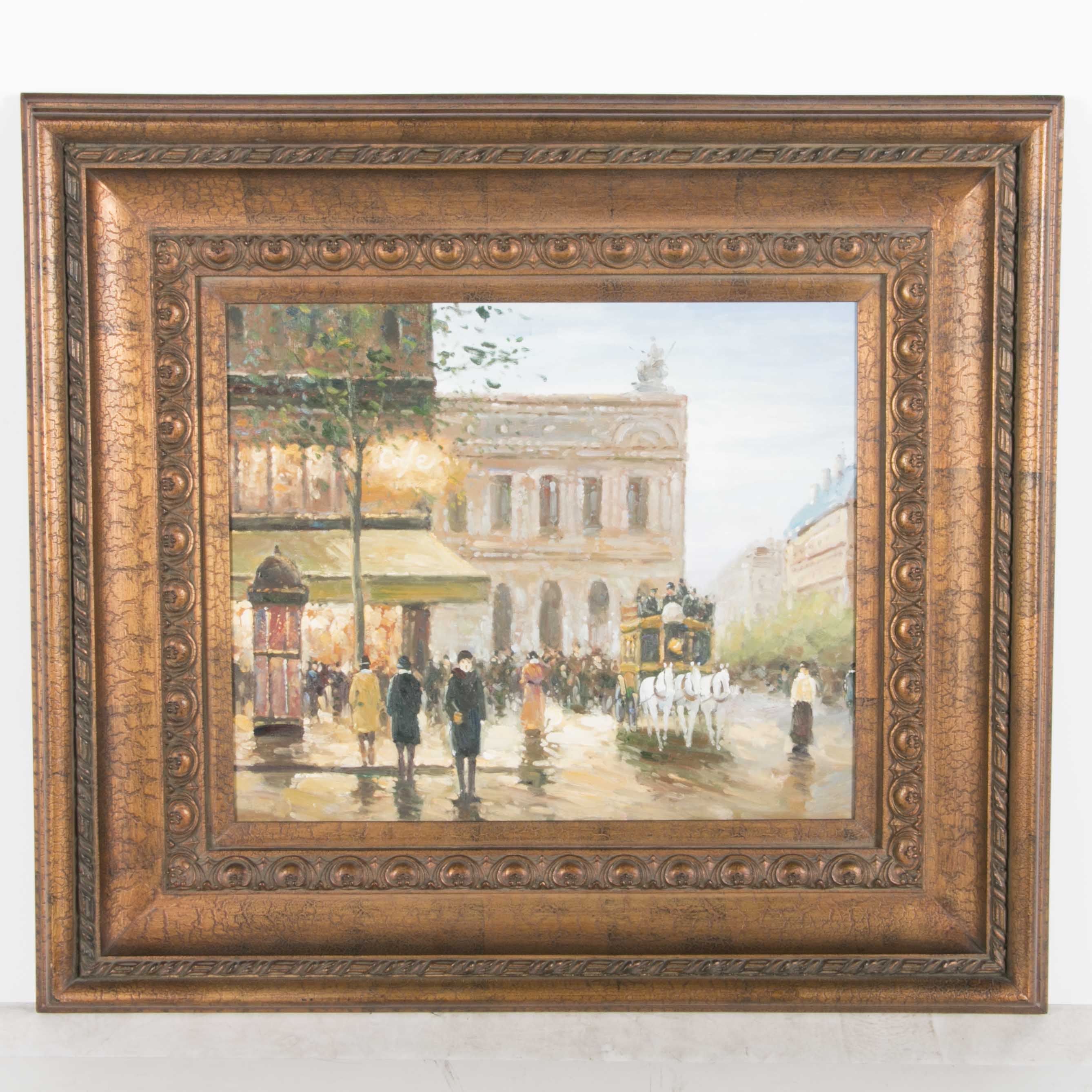 Framed Oil Painting of a Parisian Cityscape