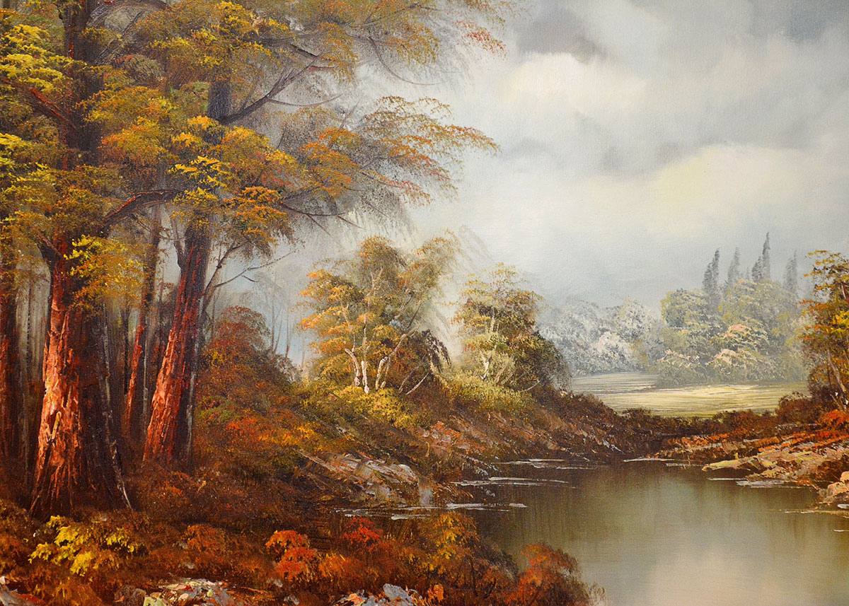 Large Framed and Signed Landscape Oil Painted by Beaker