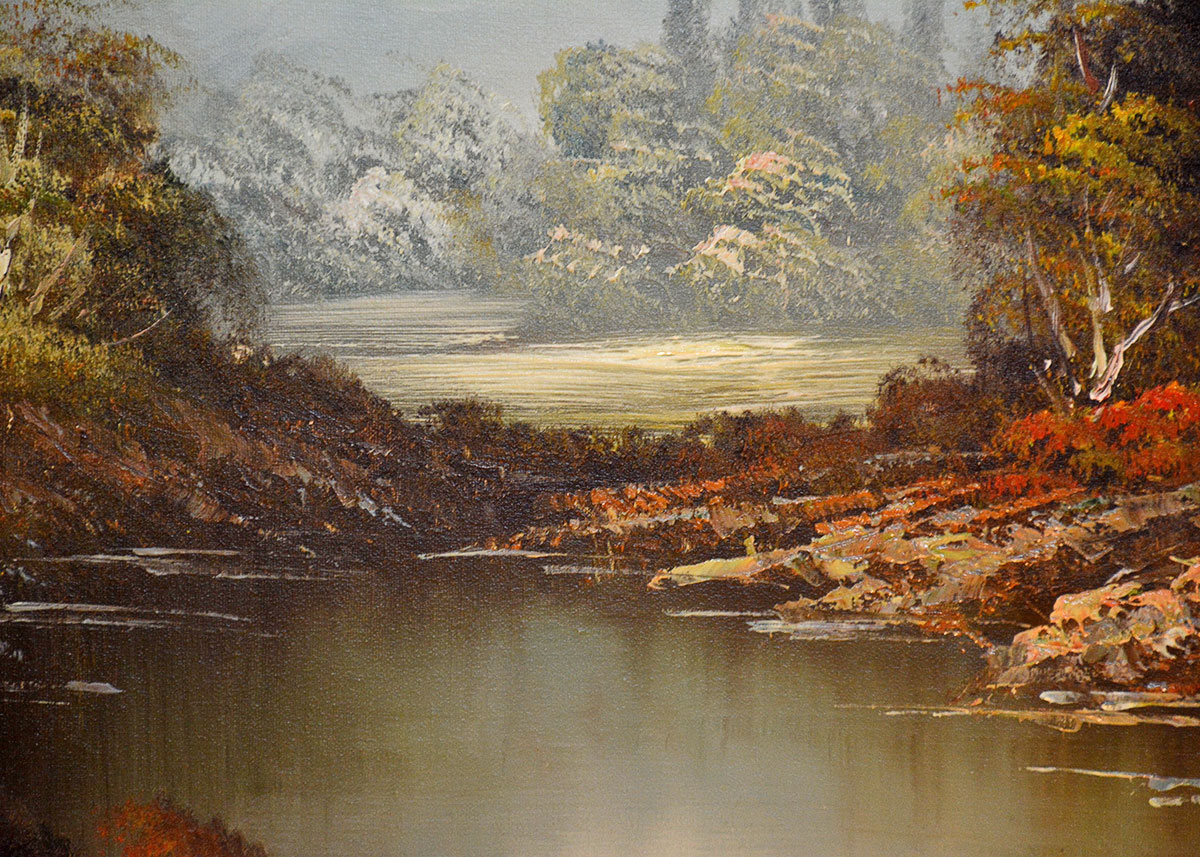 Large Framed and Signed Landscape Oil Painted by Beaker