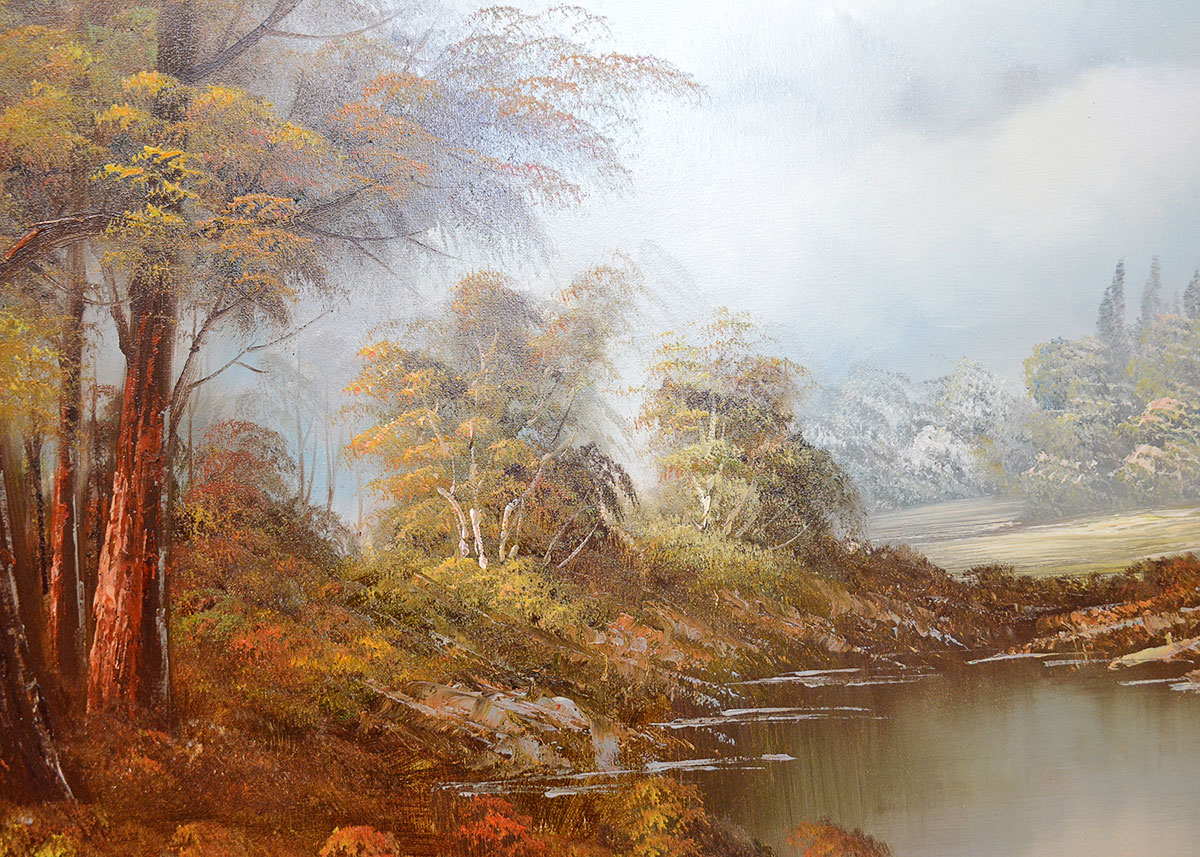 Large Framed and Signed Landscape Oil Painted by Beaker