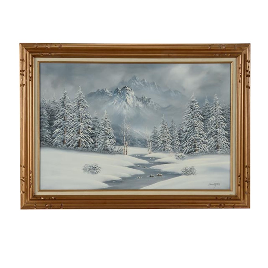 Barrister Original Oil Painting of Snowy Landscape