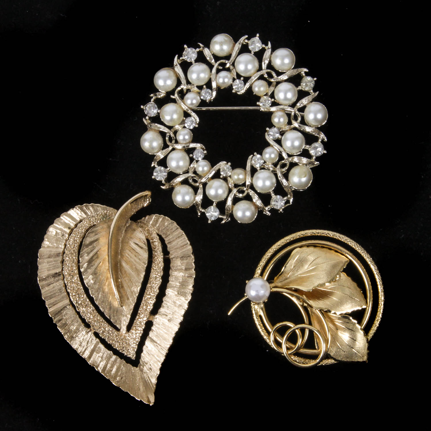 Three Costume Jewelry Brooches