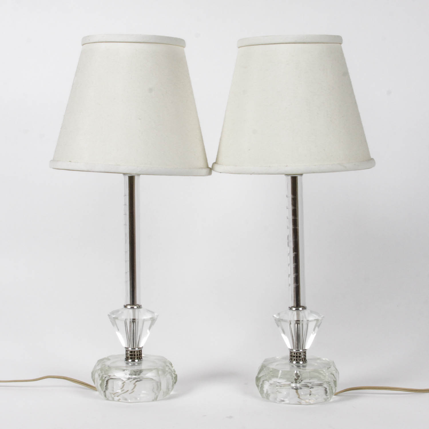 Pair of Glass and Metal Lamps