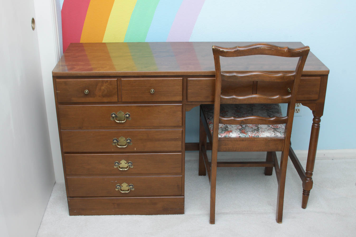 Ethan Allen Desk with Corner Bookcase and Chair