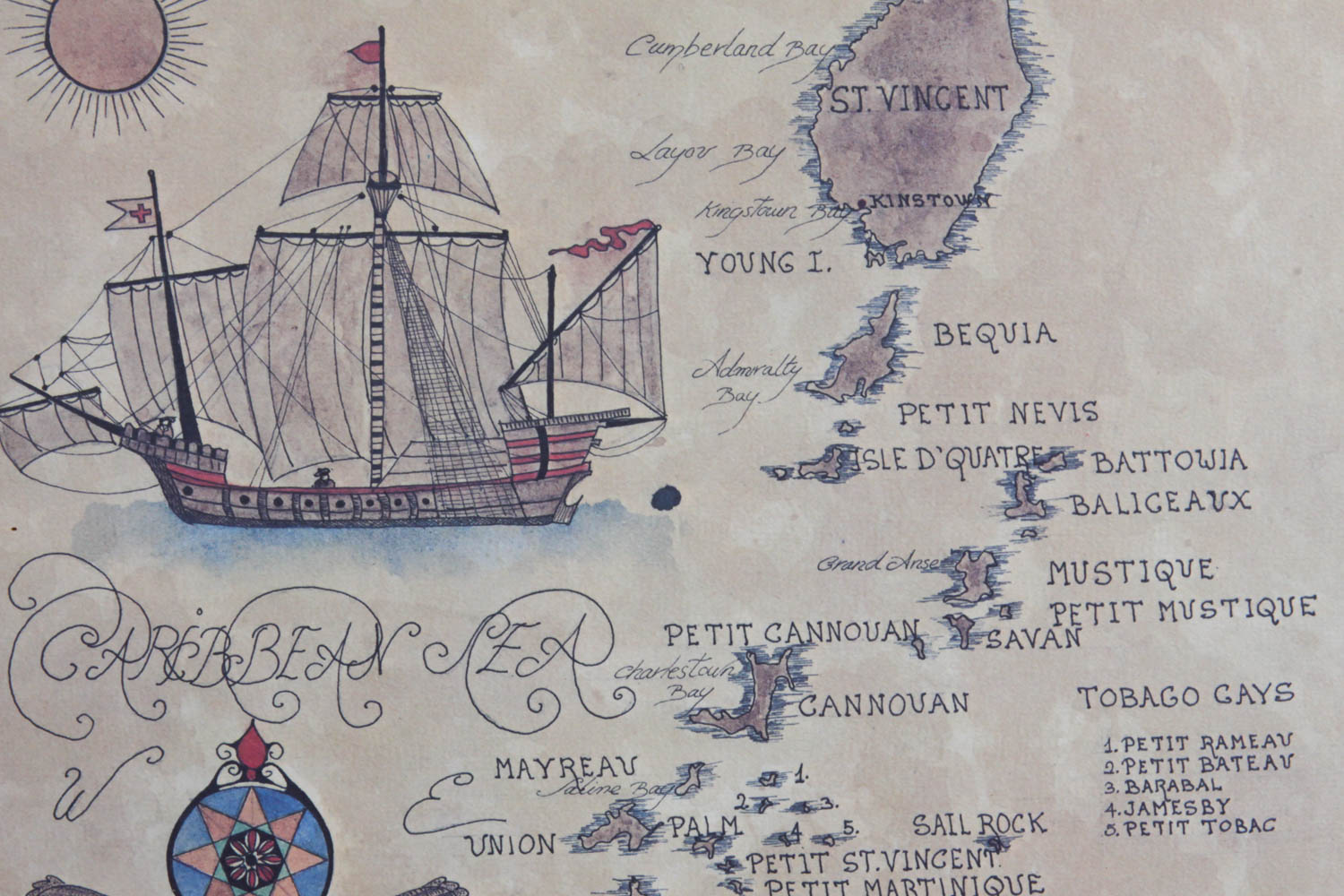 Sandra Fisher Reproduction Map of The Grenadines