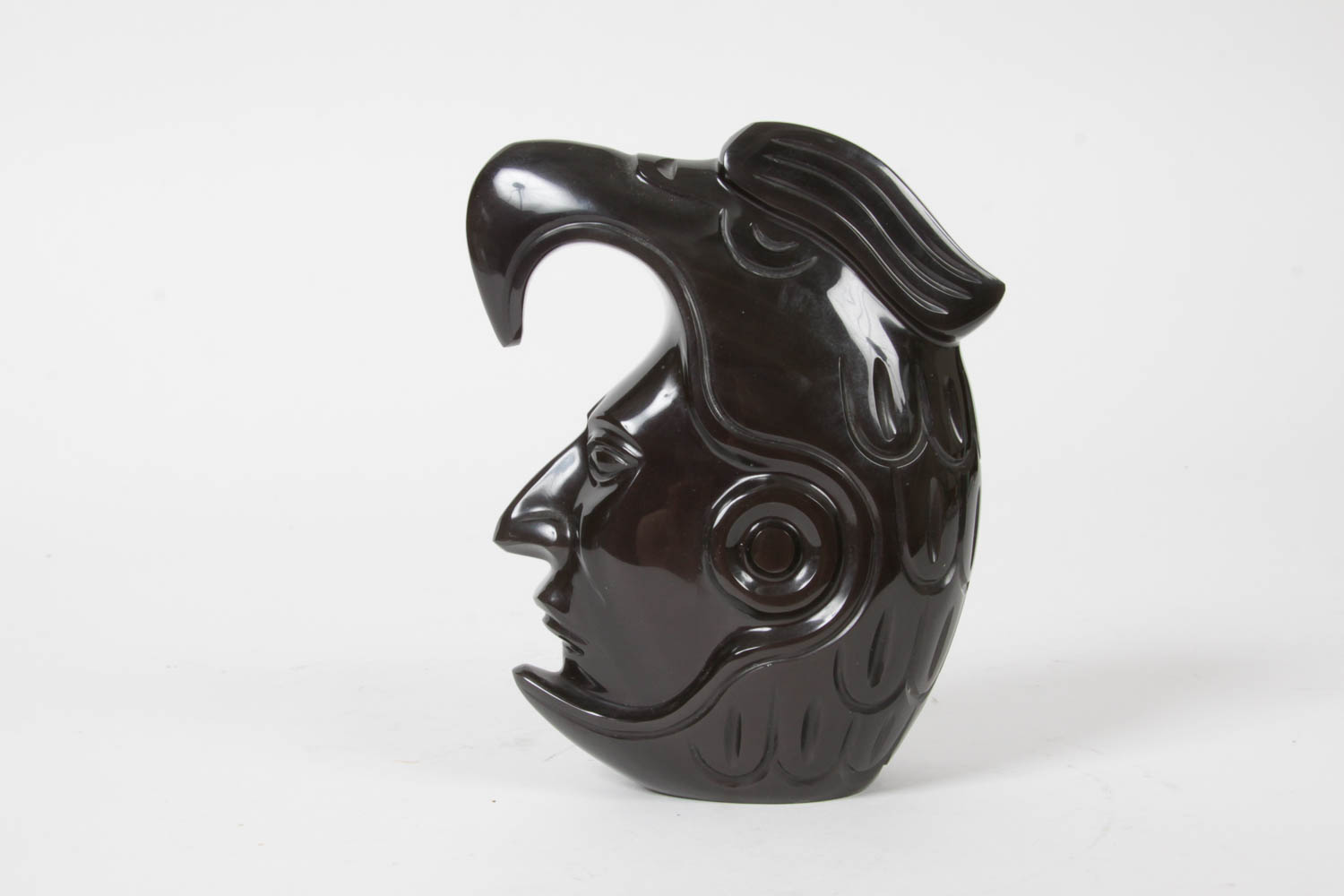 Obsidian Bookend of Man Wearing Ceremonial Head Dress