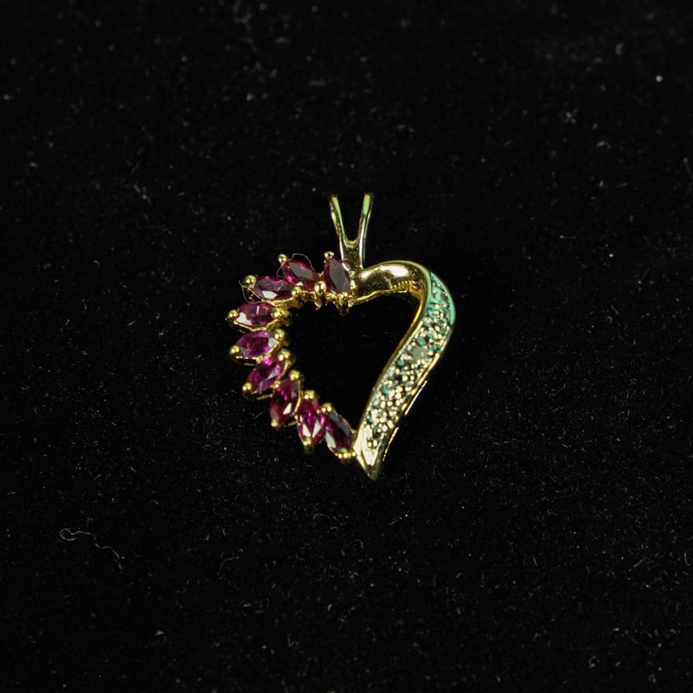 Vermeil Gold Plated Sterling Red Glass Stone Pendant