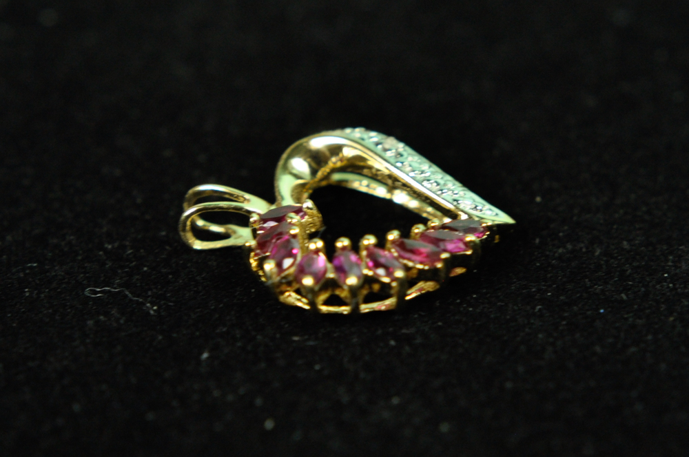 Vermeil Gold Plated Sterling Red Glass Stone Pendant