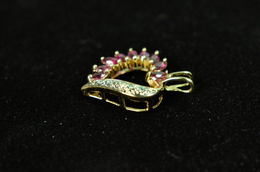 Vermeil Gold Plated Sterling Red Glass Stone Pendant