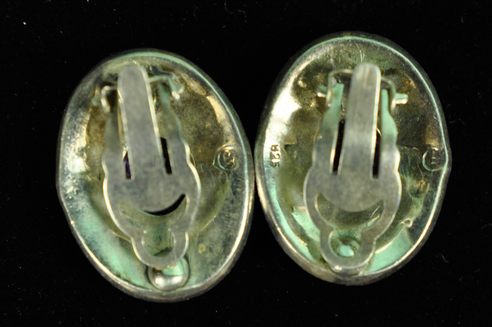 Vintage Sterling and Semi-Precious Stone Clip-On Earrings