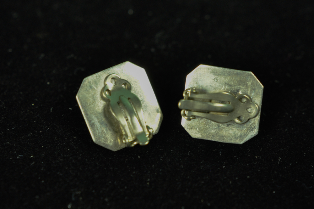 Vintage Sterling and Semi-Precious Stone Clip-On Earrings