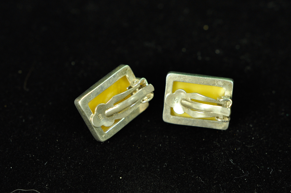 Vintage Sterling and Semi-Precious Stone Clip-On Earrings