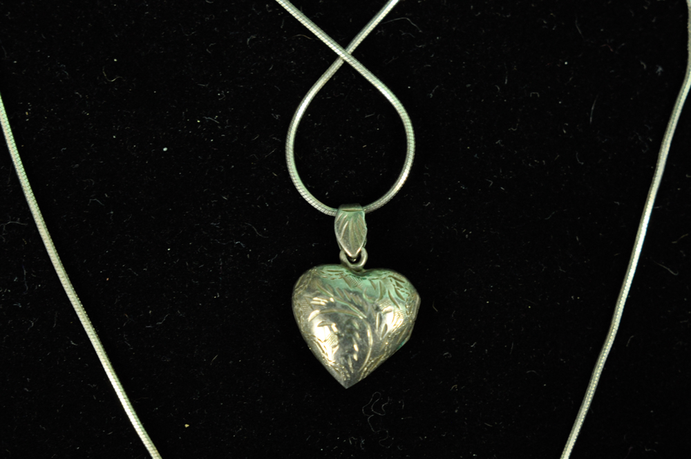 Sterling Carved Puff Heart Locket