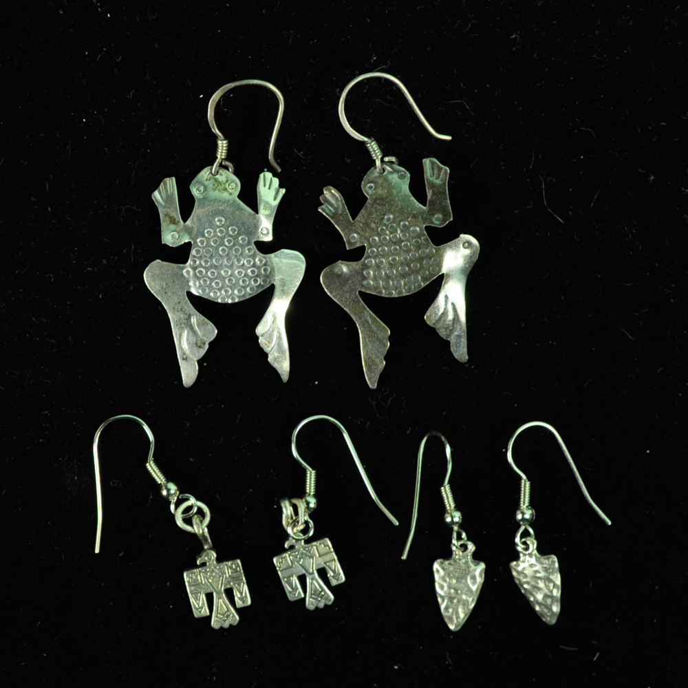 Figural Sterling Silver Dangle Earrings with Southwest Motifs