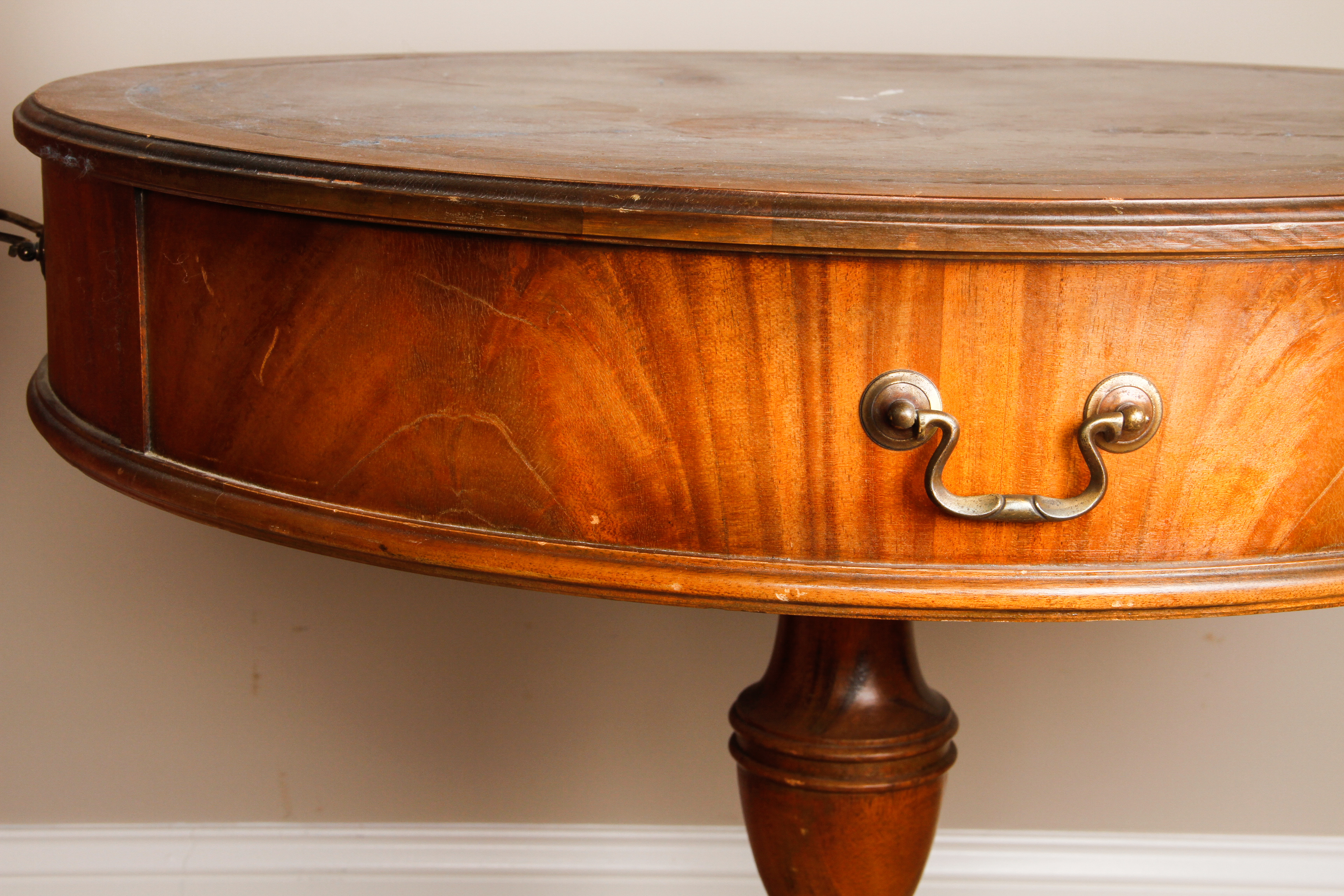 Georgian Style Leather Top Mahogany Drum Table