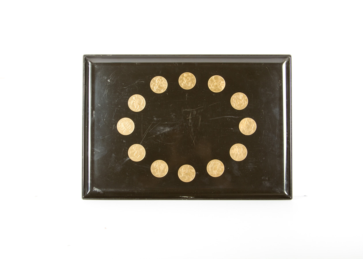 Vintage Couroc Inlaid Brass Astrology Tray